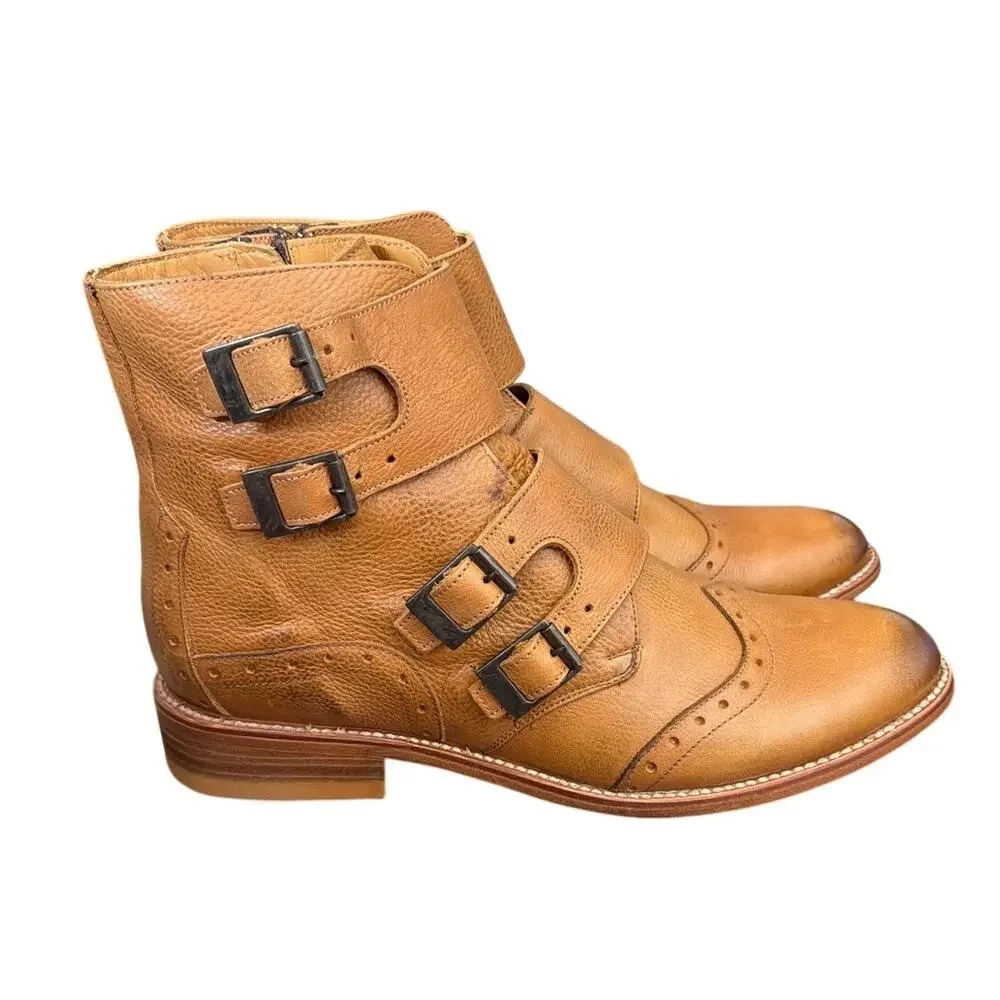 Freebird Penn brown distressed leather boots Buckle Accent Mens Size 12 New